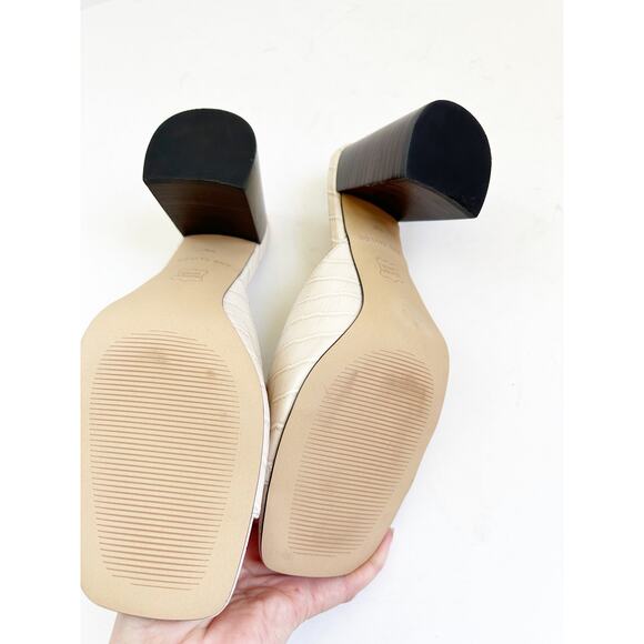 Ann Taylor Embossed Leather High Block Heel Mules - Tan Size 11 - Picture 6 of 6